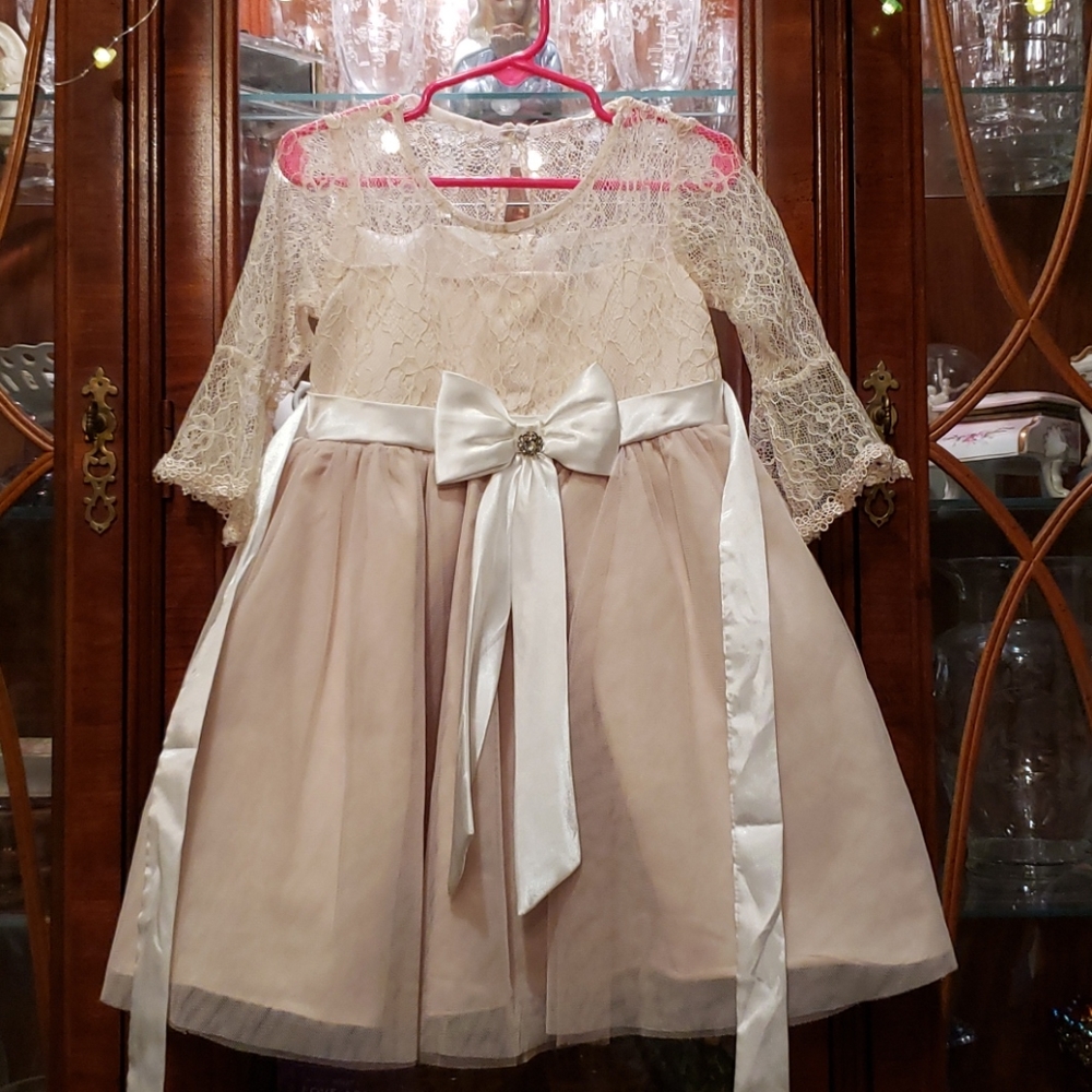 Champagne, Tan, Ivory Dress 4T, Lace